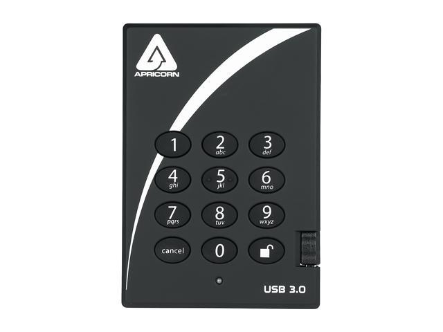 APRICORN 2TB Aegis Padlock Portable Hard Drive USB 3.0 Model A25-3PL256-2000 Black