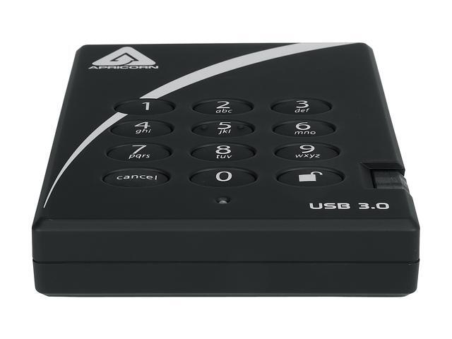 APRICORN 2TB Aegis Padlock Portable Hard Drive USB 3.0 Model A25-3PL256-2000 Black