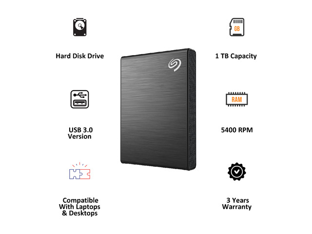 Seagate 1TB One Touch Portable Hard Drive USB 3.0 Model STKY1000400 Black — photo 2