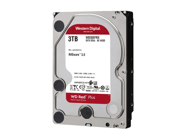 WD Red Plus 3TB NAS Hard Disk Drive - 5400 RPM Class SATA 6Gb/s, CMR, 64MB Cache, 3.5 Inch - WD30EFRX