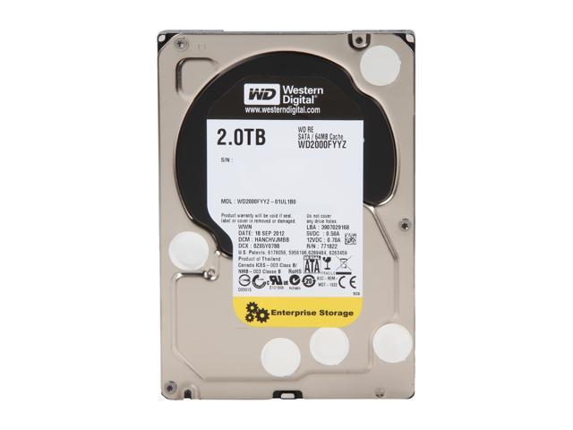 WD RE WD2000FYYZ 2TB 7200 RPM 64MB Cache SATA 6.0Gb/s 3.5' Enterprise Internal Hard Drive Bare Drive