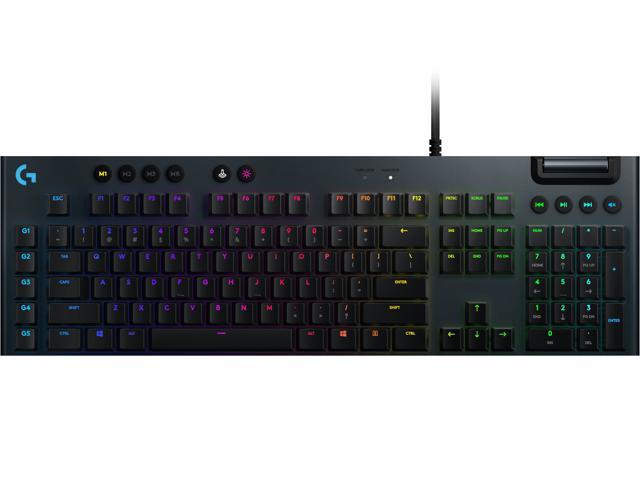 Logitech G815 LIGHTSYNC RGB Mechanical Gaming Keyboard with Low Profile GL Clicky key switch, 5 programmable G-keys, USB Passthrough, dedicated.