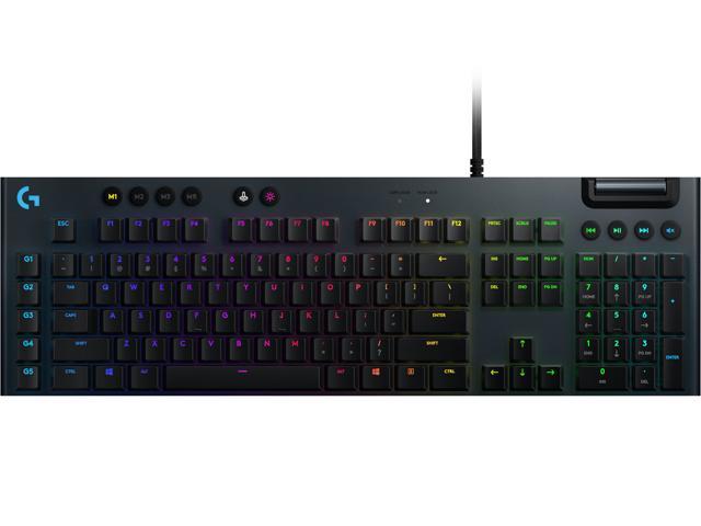 Logitech G815 LIGHTSYNC RGB Mechanical Gaming Keyboard with Low Profile GL Linear key switch, 5 programmable G-keys, USB Passthrough, dedicated.