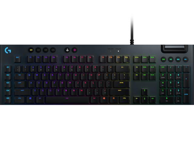 Logitech G815 LIGHTSYNC RGB Mechanical Gaming Keyboard with Low Profile GL Tactile key switch, 5 programmable G-keys, USB Passthrough, dedicated.