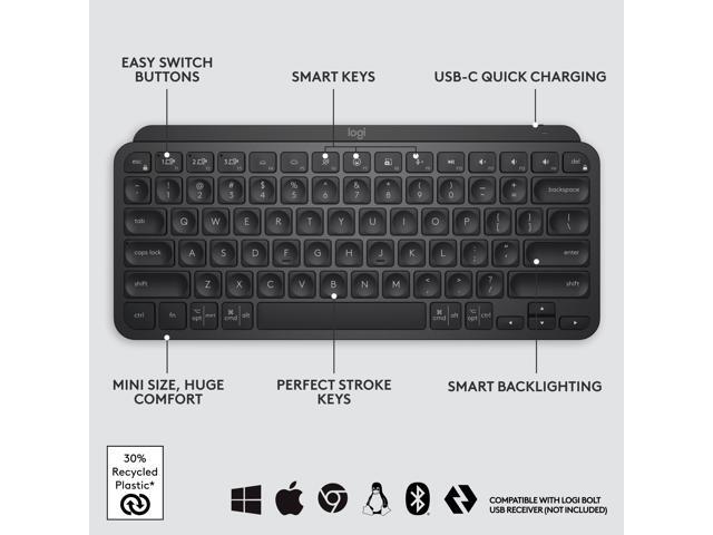 Logitech MX Keys Mini Minimalist Wireless Illuminated Keyboard, Compact, Bluetooth, Backlit, USB-C, Compatible with Apple macOS, iOS, Windows,...
