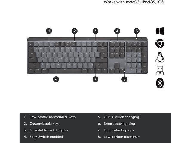 Logitech - MX Mechanical Full size Wireless Mechanical Tactile Switch Keyboard for Windows/macOS with Backlit Keys - Graphite - image 2