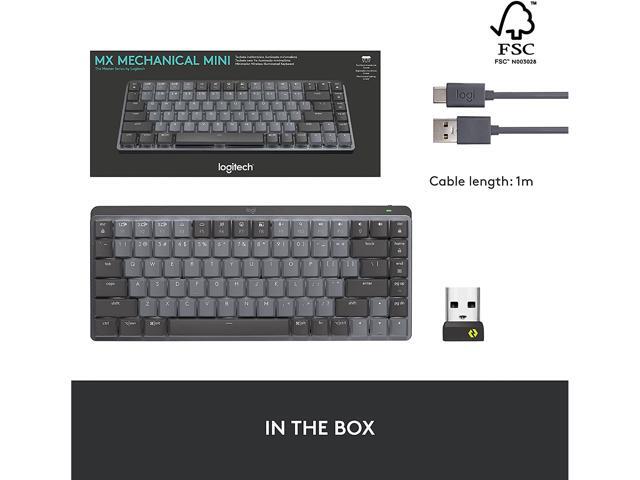 Logitech MX Mechanical Mini Wireless Illuminated Keyboard, Linear Switches, Backlit, Bluetooth, USB-C, macOS, Windows, Linux, iOS, Android, Graphite