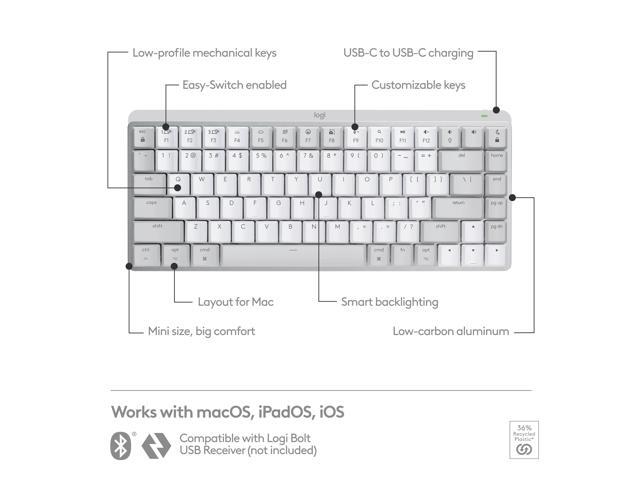 Open Box - Logitech MX Mechanical Mini for Mac Wireless Illuminated Keyboard, Low-Profile Performance Switches, Tactile Quiet Keys, Backlit,...