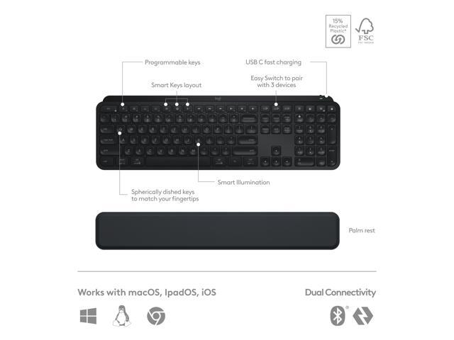 Logitech - MX Keys S Combo Advanced Full-size Wireless Scissor Keyboard and Mouse Bundle with Palm-rest - Black - image 3