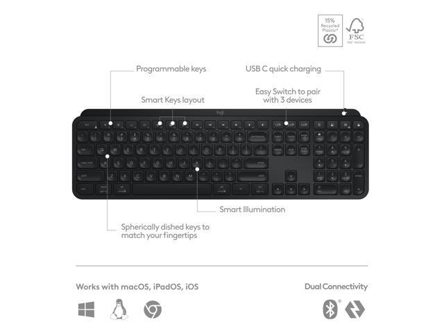 Logitech - MX Keys S Universal Full-size Wireless Scissor Keyboard for PC and Mac with Backlit keys - Black - image 8