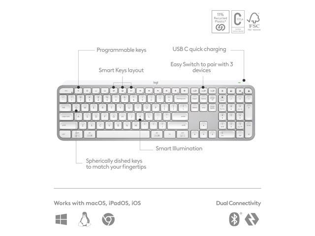 Logitech - MX Keys S Universal Full-size Wireless Scissor Keyboard for PC and Mac with Backlit keys - Pale Gray - image 6