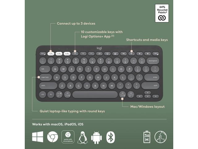 Logitech - Pebble Keys 2 Slim TKL Wireless Scissor Keyboard for Windows, macOS, iPadOS, Chrome - Graphite - image 4