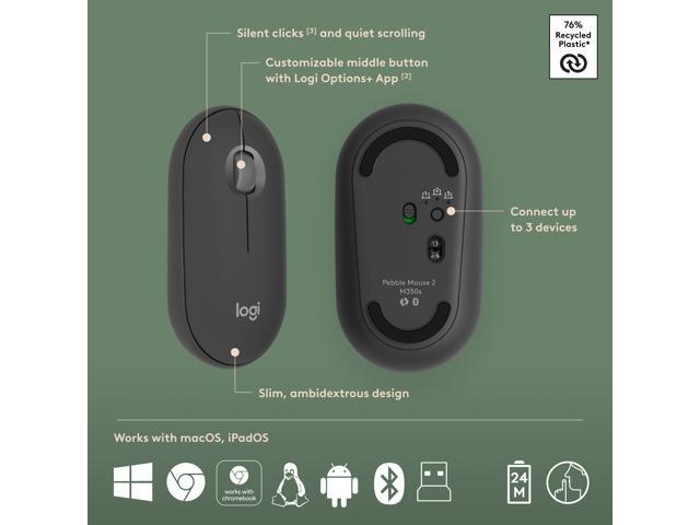 Logitech Pebble 2 Combo Wireless Quiet Keyboard and Mouse, Customisable, Logi Bolt, Bluetooth, Easy-Switch for Windows, macOS, iPadOS, Chrome -...