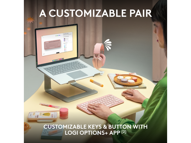 Logitech - Pebble 2 Combo Compact Wireless Scissor Keyboard and Mouse Bundle for Windows, macOS, iPadOS, Chrome - Rose - image 4