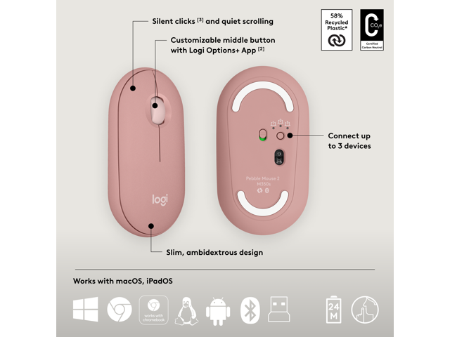 Logitech - Pebble 2 Combo Compact Wireless Scissor Keyboard and Mouse Bundle for Windows, macOS, iPadOS, Chrome - Rose - image 7