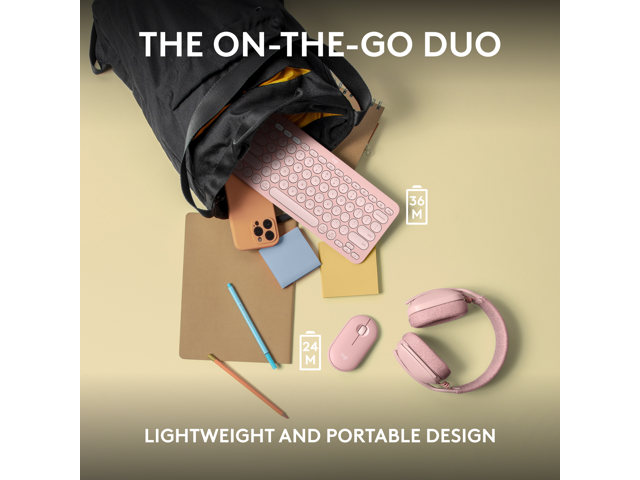 Logitech - Pebble 2 Combo Compact Wireless Scissor Keyboard and Mouse Bundle for Windows, macOS, iPadOS, Chrome - Rose - image 9