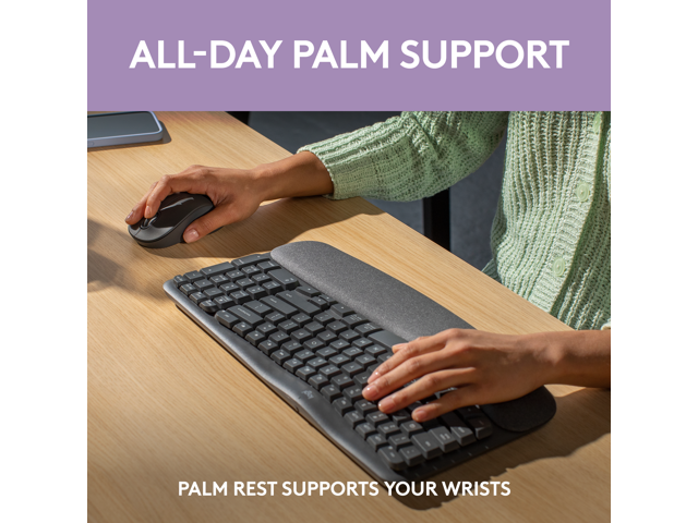 Logitech - Wave Keys MK670 Combo Ergonomic Wireless Membrane Keyboard and Mouse Bundle for PC/Mac with Integrated Palm-rest - Graphite - image 4