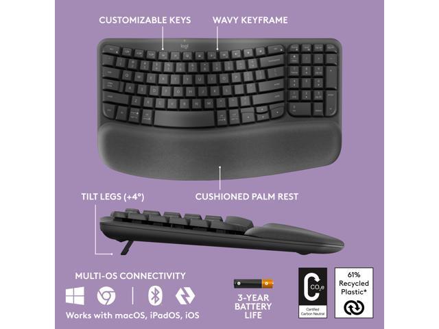 Logitech - Wave Keys MK670 Combo Ergonomic Wireless Membrane Keyboard and Mouse Bundle for PC/Mac with Integrated Palm-rest - Graphite - image 6