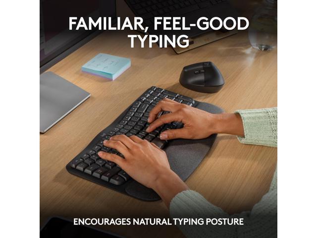 Logitech Wave Keys Wireless Ergonomic Keyboard with Cushioned Palm Rest, Comfortable Natural Typing, Easy-Switch, Bluetooth, Logi Bolt Receiver,...
