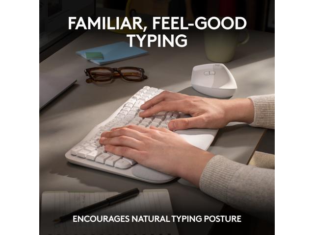 Logitech Wave Keys Wireless Ergonomic Keyboard with Cushioned Palm Rest, Comfortable Natural Typing, Easy-Switch, Bluetooth, Logi Bolt Receiver,...