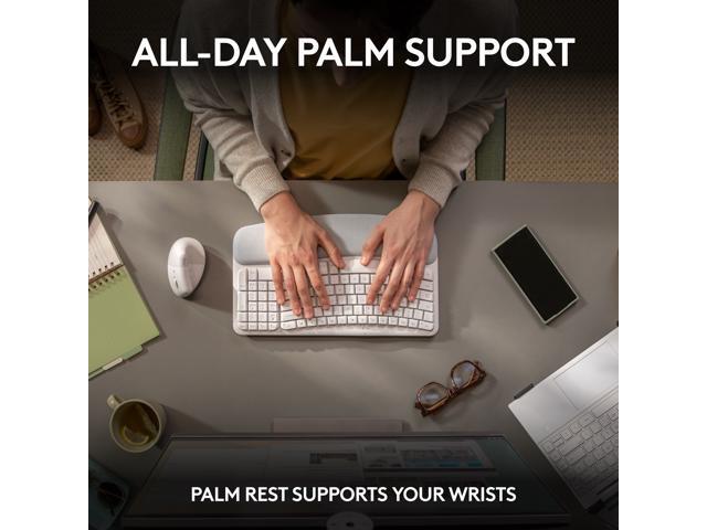 Logitech Wave Keys Wireless Ergonomic Keyboard with Cushioned Palm Rest, Comfortable Natural Typing, Easy-Switch, Bluetooth, Logi Bolt Receiver,...
