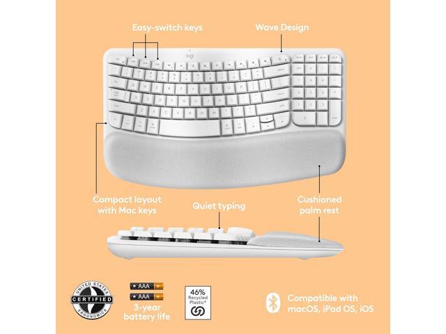 Logitech Wave Keys for Mac, Wireless Ergonomic Keyboard with Cushioned Palm Rest, Comfortable Natural Typing, Bluetooth Keyboard, Easy-Switch,...