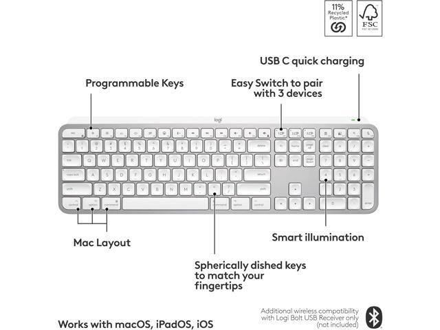 Logitech - MX Keys S for Mac Advanced Full-size Wireless Scissor Keyboard with Backlit keys for MacBook, iMac, iPad - Pale Gray - image 2