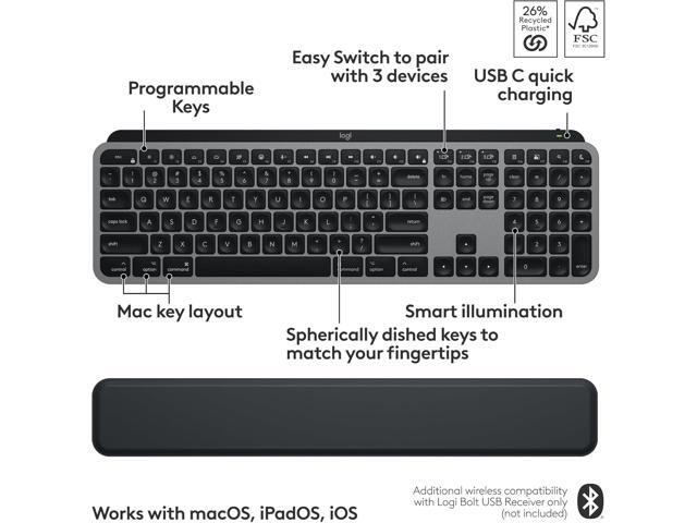 Logitech - MX Keys S Combo for Mac Full-size Wireless Scissor Keyboard and Mouse Bundle for MacBook, iMac, iPad with Palm-rest - Space Gray - image 2