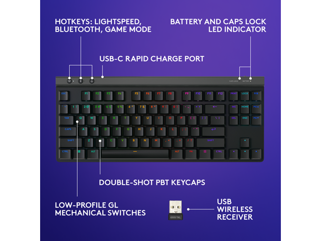 Logitech - G515 LIGHTSPEED TKL Wireless Mechanical Tactile (Brown) Switch Gaming Keyboard with LIGHTSYNC RGB - Black - image 7