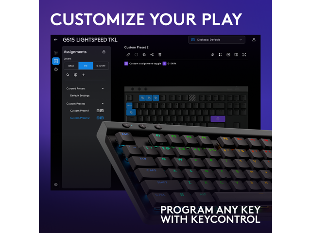 Logitech - G515 LIGHTSPEED TKL Wireless Mechanical Tactile (Brown) Switch Gaming Keyboard with LIGHTSYNC RGB - Black - image 8