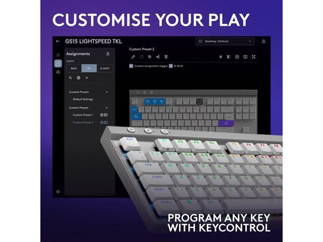 Logitech - G515 LIGHTSPEED TKL Wireless Mechanical Tactile (Brown) Switch Gaming Keyboard with LIGHTSYNC RGB - White - image 7