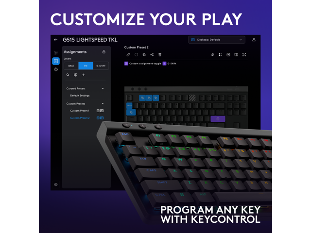 Logitech - G515 LIGHTSPEED TKL Wireless Mechanical Linear (Red) Switch Gaming Keyboard with LIGHTSYNC RGB - Black - image 10