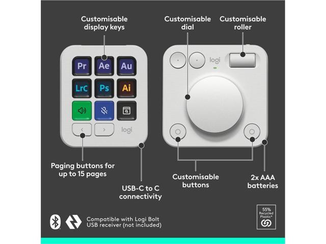 Logitech MX Creative Console Keypad & Dial Pale Gray Bluetooth Wireless Keyboard 920-012661
