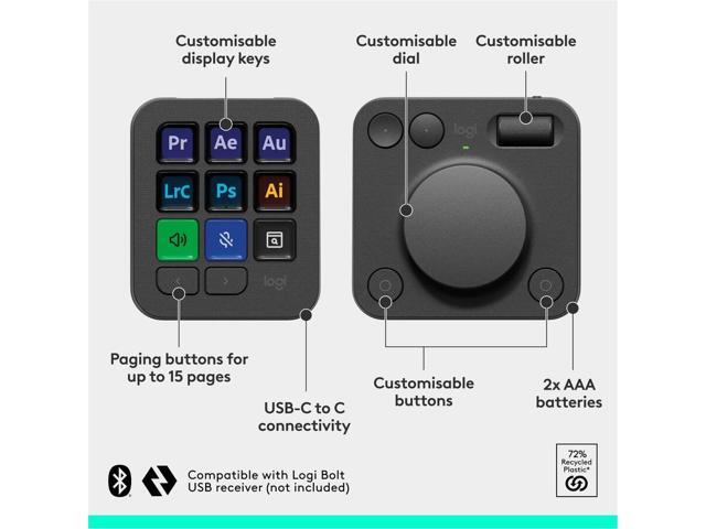 Logitech - MX Creative Console Programmable Keypad with 9 Customizable Keys & Control Dial for Graphic Design, Video Editing, more - Graphite - image 3