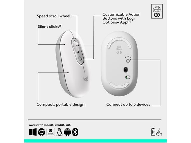 Logitech - POP ICON COMBO Compact TKL Wireless Bluetooth Keyboard and Mouse Bundle with Programmable Quiet Keys and Buttons - Off-white & Orange - image 4