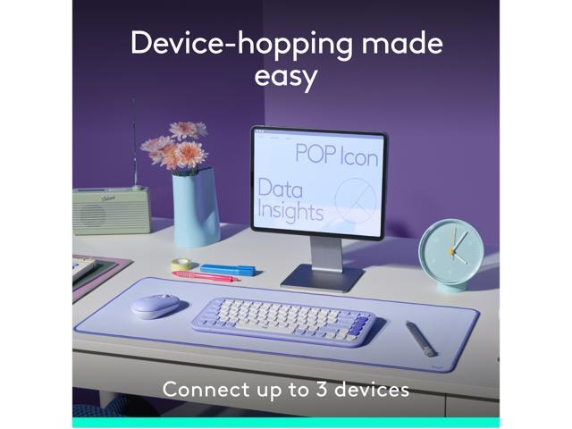 Logitech - POP ICON COMBO Compact TKL Wireless Bluetooth Keyboard and Mouse Bundle with Programmable Quiet Keys and Buttons - Off-white & Orange - image 6