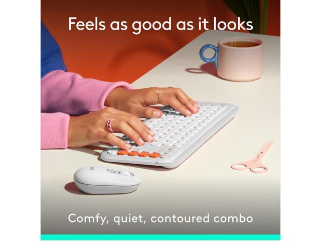 Logitech - POP ICON COMBO Compact TKL Wireless Bluetooth Keyboard and Mouse Bundle with Programmable Quiet Keys and Buttons - Off-white & Orange - image 10