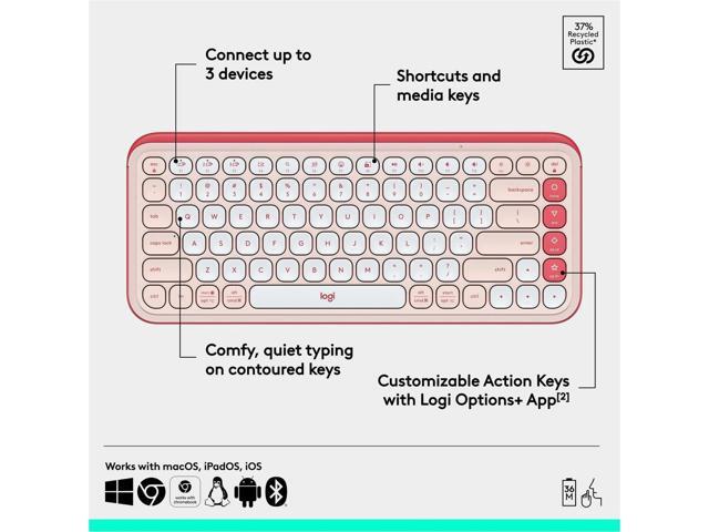 Logitech POP ICON KEYS Wireless Bluetooth Keyboard, Comfortable Typing, Programmable Keys, Easy-Switch Between up to 3 Devices, for Laptop, Tablet, PC