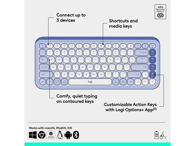 Logitech POP ICON KEYS Wireless Bluetooth Keyboard, Comfortable Typing, Programmable Keys, Easy-Switch Between up to 3 Devices, for Laptop, Tablet,...