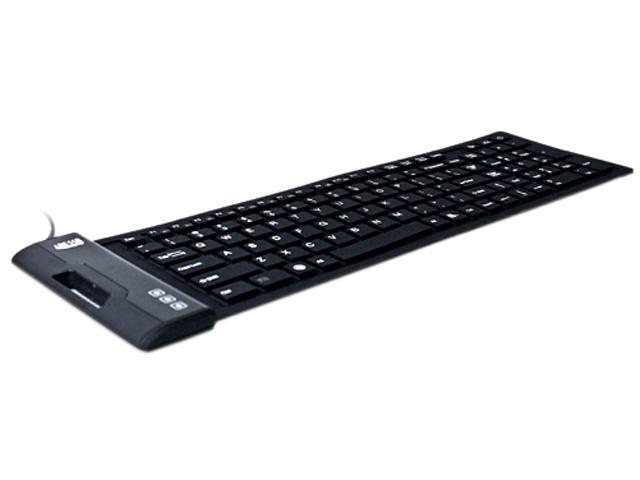 Adesso AKB-222UB USB Antimicrobial Foldable water proof 108-key compact size keyboard, 0.43' x 15.00' x 4.82' (Black)