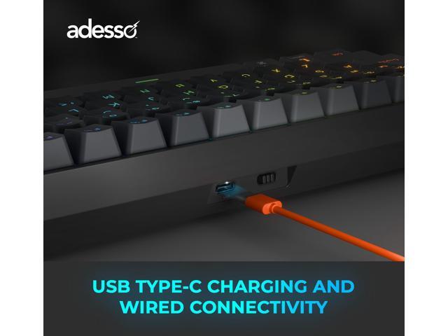 ADESSO EasyTouch 1100 Wired/Wireless/Bluetooth Multi-OS Illuminated Mechanical VIA Compact Keyboard with Copilot Ai Hotkey