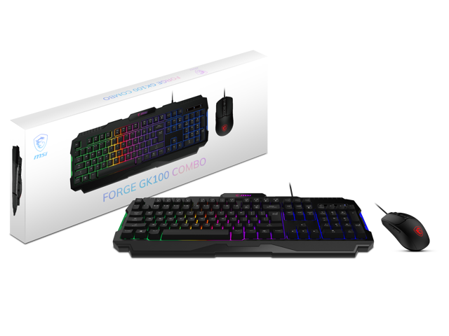MSI Forge GK100 Combo - Gaming RGB Keyboard & Mouse Set, 19-Key Anti-Ghosting, 6400 DPI Optical Sensor, 6-Mode RGB, up to 6,400 DPI, Black