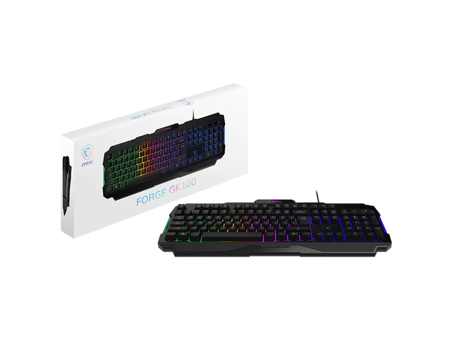 MSI FORGE GK100 Wired Gaming Keyboard, Full-Size 104-Key Membrane Keyboard, RGB Backlit, 19-Key Anti-Ghosting, Hotkey Media Control, for PC Gaming...