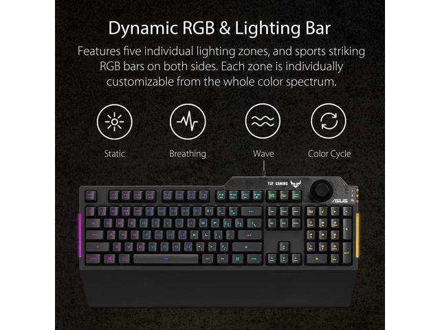 ASUS Membrane Gaming Keyboard for PC - TUF K1 Programmable, Onboard Memory Dedicated Volume Knob, Aura Sync RGB & Side Lighting Detachable...