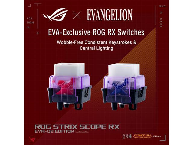 ASUS ROG Strix Scope RX EVA-02 Edition, 100% RGB Gaming Keyboard, ROG RX Blue Optical Mechanical Switches, IP57 Water Resistance, USB Passthrough,...