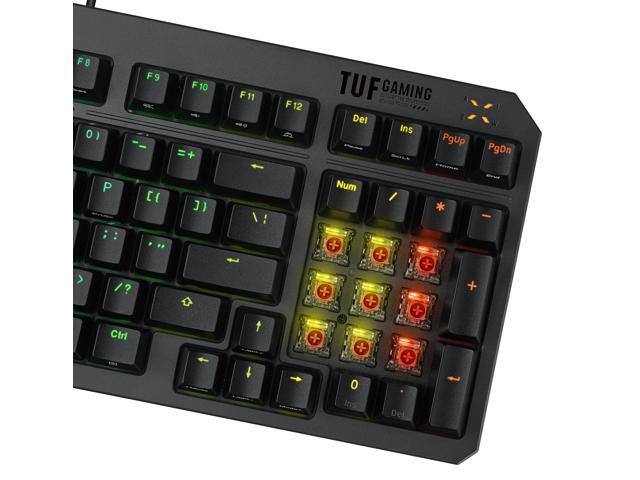 ASUS TUF Gaming K3 Gen II keyboard - compact 97-key layout, optical-mechanical RGB Red (Linear) switches, detachable top plate, and Aura Sync