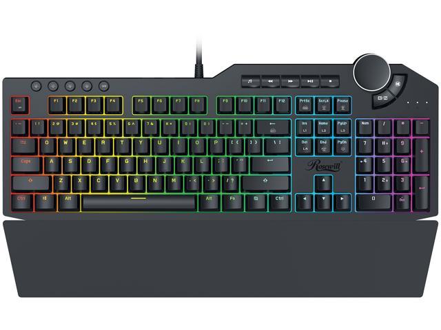 Rosewill Mechanical Gaming Keyboard, 15 RGB Backlit Modes, 2-Port USB Passthrough, Media Keys and Multifunctional Volume Dial, Blue Switches - NEON K90 RGB