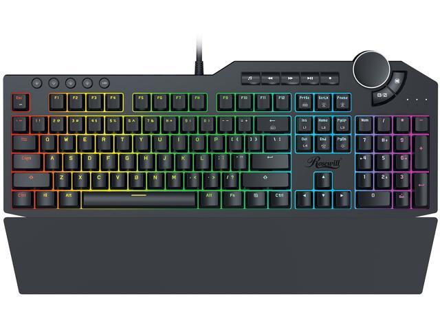 Rosewill Mechanical Gaming Keyboard, 15 RGB Backlit Modes, 2-Port USB Passthrough, Media Keys and Multifunctional Volume Dial, Brown Switches - NEON K90 RGB BR