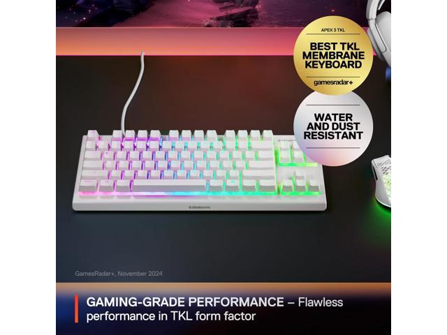SteelSeries - Apex 3 TKL Wired Membrane Whisper Quiet Switch Gaming Keyboard 8 zone RGB Backlighting - White - image 3
