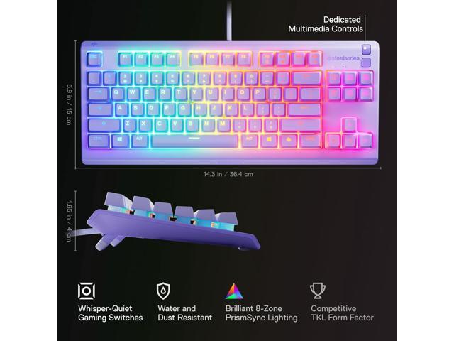 SteelSeries - Apex 3 TKL Wired Membrane Whisper Quiet Switch Gaming Keyboard 8 zone RGB Backlighting - Lavender - image 6